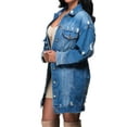 thumbnail image 3 of Frontwalk Women Retro Boyfriend Style Denim Jacket Loose Casual Oversize Long Jean Coat Dark Blue L, 3 of 3