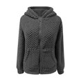 thumbnail image 4 of Women's Fleece Hooded Jacket, Lightweight Zip Up Coat, Soft Plush Outerwear, Spring Fall Transitional Wear, Cute Casual Short Coat, Cozy Pocket Front Design Dark Gray XXL, 4 of 4