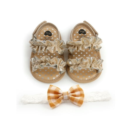 

Rotosw Baby Girls Slipper Elastic Back Strap Slippers Open Toe Sandals Infant Sandal Kids Cozy Golden With Hair Band 6C