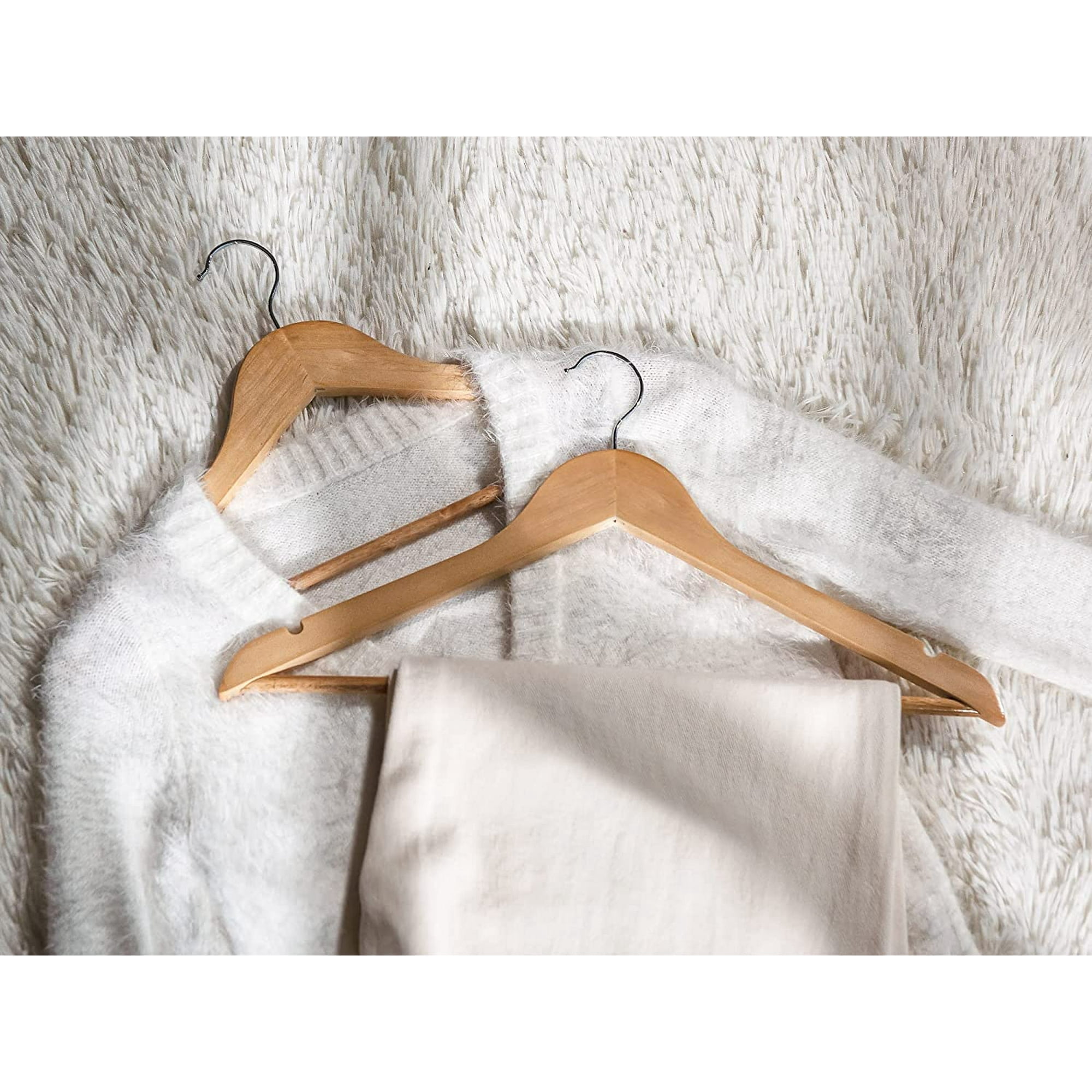 StorageWorks Wooden Hangers 20-Pack, Heavy Duty Solid Wood Coat Hangers with 360 ° Swivel Hook, Non-Slip Pant Bar, Smooth Finish Clothes Hangers, Natural