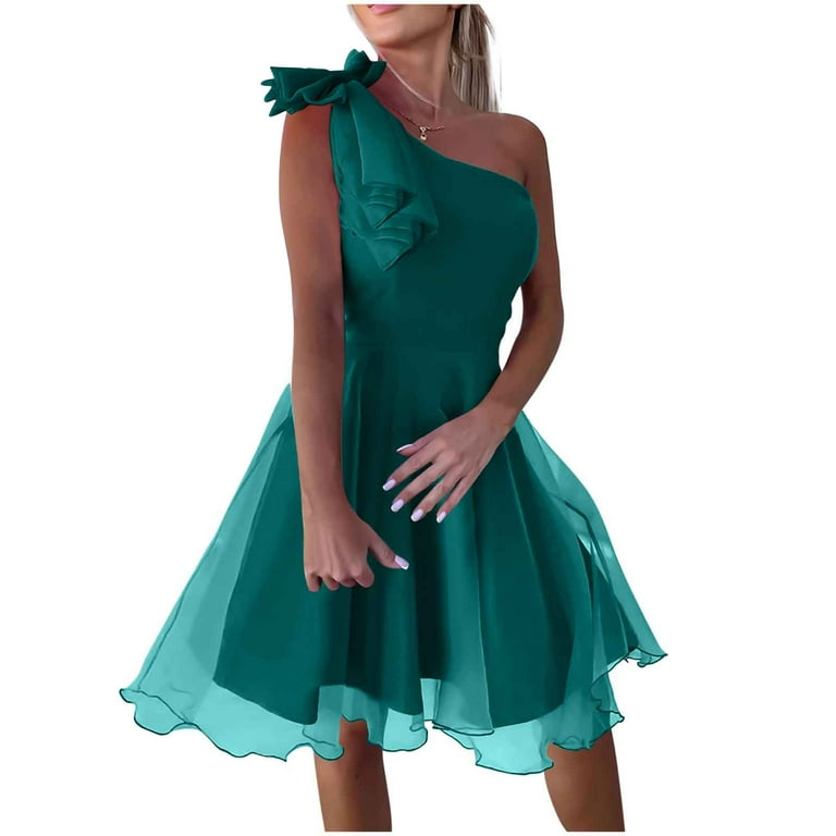 ITSAME Womens Prom Dress, Mesh Bow Fashion Fluffy One Shoudler Wedding  Party Dress Green L - Walmart.com
