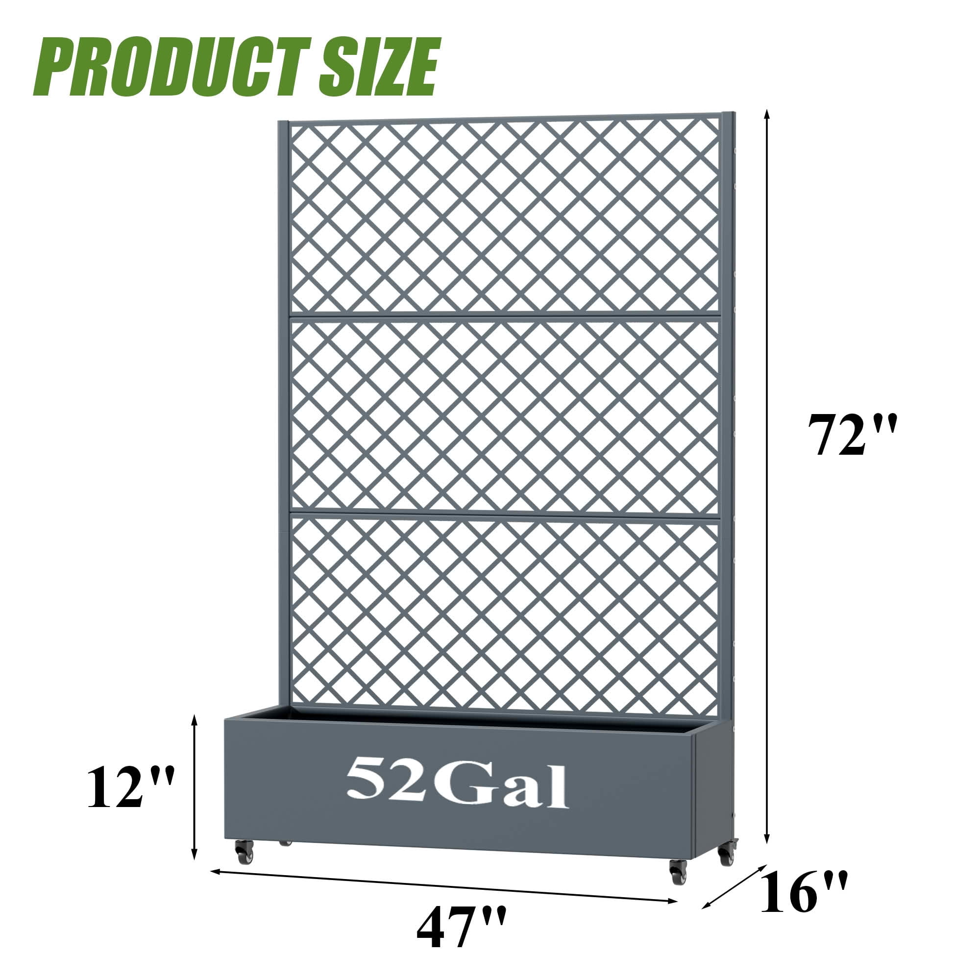 MAYEERTY 72X47" Metal Outdoor Cambrian Gray Privacy Screen with Planter Box for Backyard & Garden, 3 Piece Set