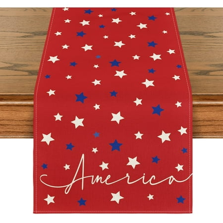 

Red Stars America 4th of July Patriotic Memorial Day Table Runner Independence Day Holiday Kitchen Dining Table Decor for Indoor Outdoor Home Party Decoration 13 x 72 Inch
