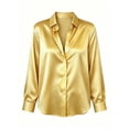 thumbnail image 5 of AKOEE Satin Button Down Shirts Women Striped Long Sleeve Dressy Blouses S-3XL Collared Business Casual Tops (3XL, Yellow), 5 of 6