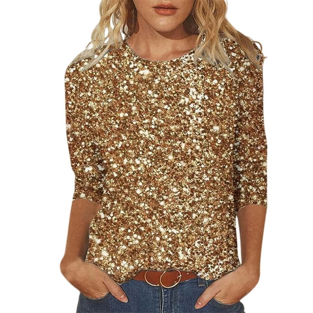 Xuewenshw T-Shirt Décontracté à Manches 3/4 Col Rond Imprimé Floral pour Femmes pour Usage Quotidien Manches Longues Ajusté