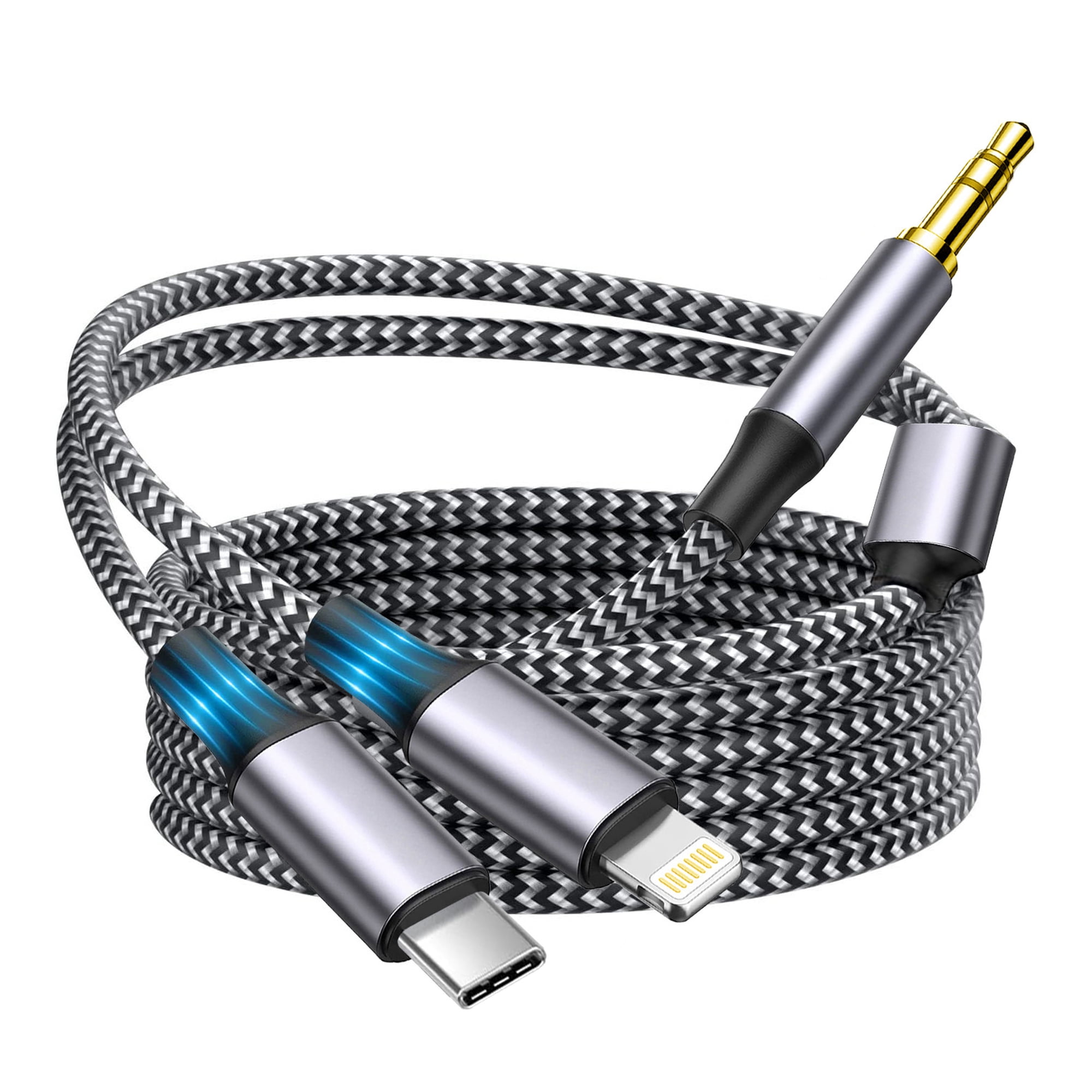 Apple MFi Certified Aux Cord for iPhone, 2 in 1 USB-C & Lightning to 3.5mm Jack Audio Cable for iPhone 16 15 14 13 12 11 XS XR X 8 7 6 iPad to Car/Home Stereo/Headphone/Speaker