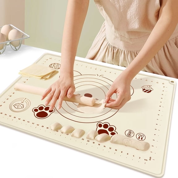 KISS KING Silicone Baking Mat 28" x 20", Extra Thick Non-Stick Pastry Mat with Measurements & Raised Edge, Food Grade Dough Rolling Mat for Bread, Cookies, Pizza, Fondant & Pasta