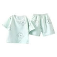 thumbnail image 4 of ZXLBBD Girls' Cartoon Print 2 Piece Shorts Set Summer Short Sleeve Pajamas Casual Bottoms for Toddler Kids Home Outfit Clothing Sets,Light Green,Size 6 Y-7 Y, 4 of 4