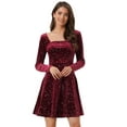 thumbnail image 1 of Disfraz de navidad Vestido Mini Estrellas Terciopelo Cuello Cuadrado Vintage Para Mujer Navidad Día De Los Reyes Magos Rojo L, 1 of 6