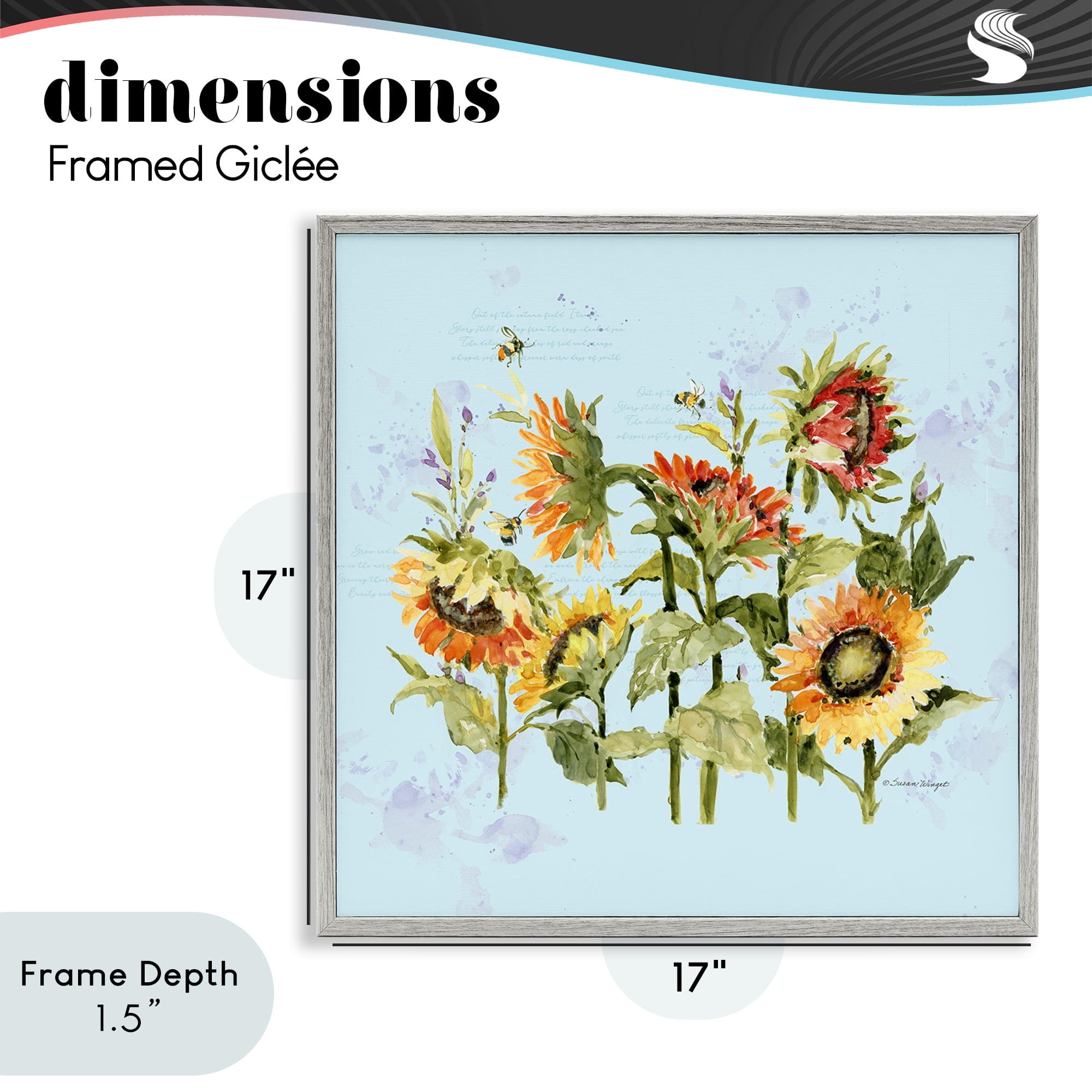 Stupell Industries Sunflowers & Bee on Blue Gray Framed Giclee Art, design by Susan Winget