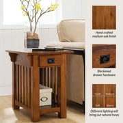 Leick Home Mission Impeccable Solid Wood Storage End Table, Medium Oak