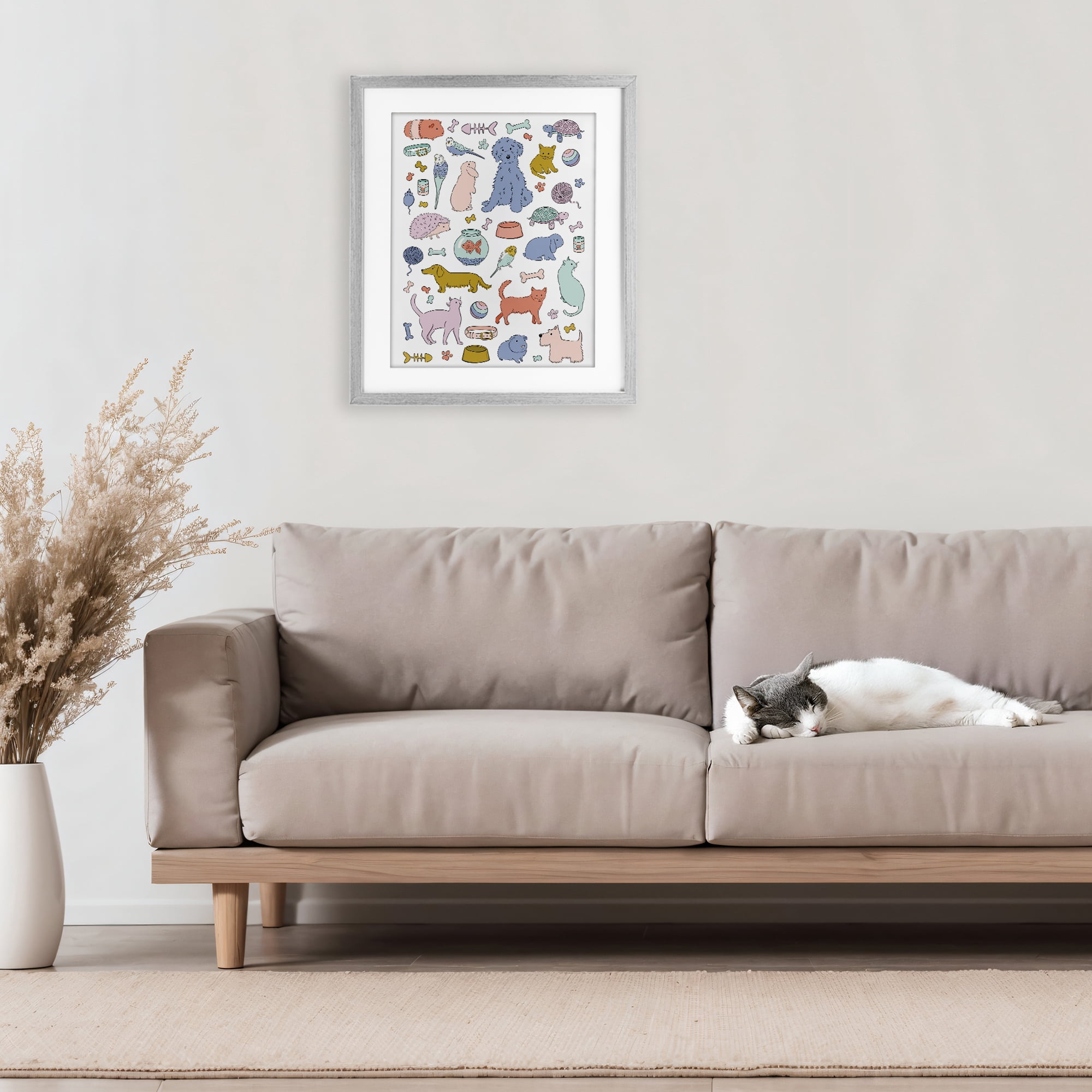 Stupell Industries Pet Shop Menagerie Gray Framed Print Under Glass, design by Bethany Sandoval