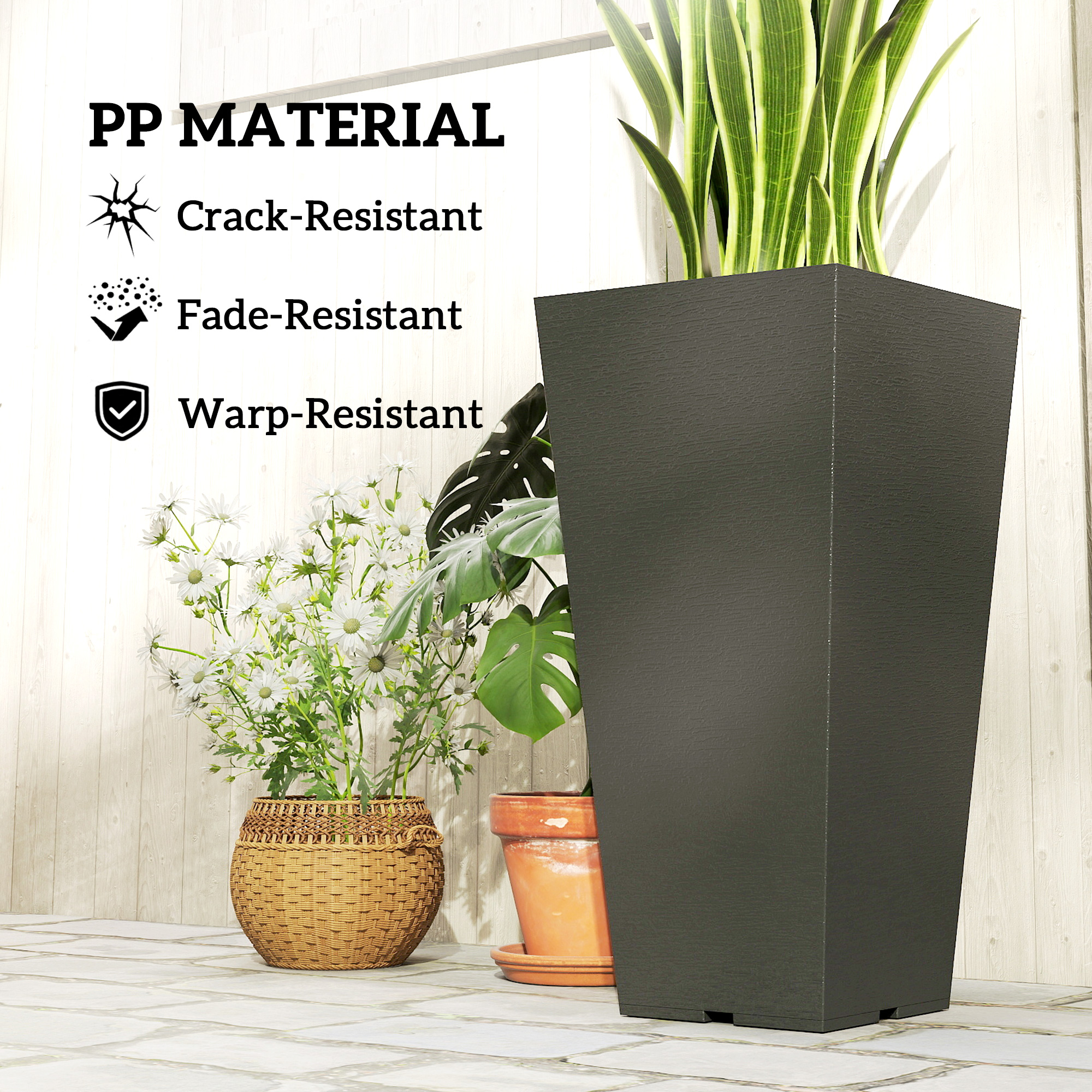Outsunny 23" Tall Planters, Set of 2 Tapered Outdoor Planters, Black