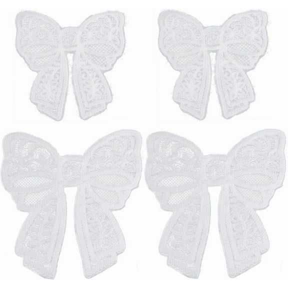 4Pcs 2 Styles Bowknot Lace Applique White Bow Embroidered Sew on Patches Decorative Butterflies Lace Patch Fabric for Wedding Bridal Dress Clothing Jackets Backpacks T Shirt Repair Decor