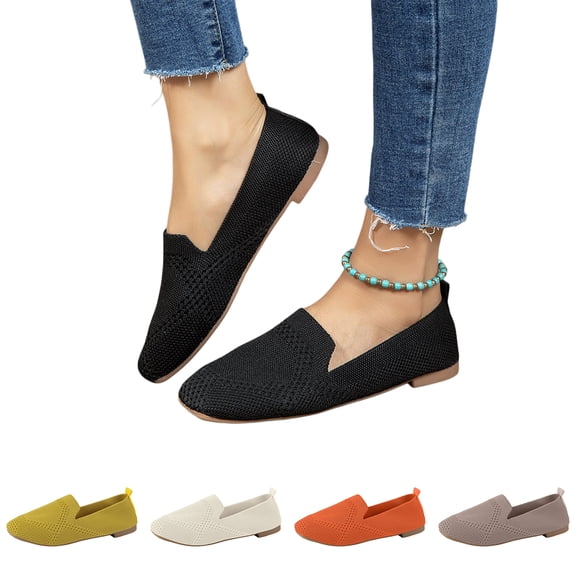 Domzle Women's Square Toe Flats Shoes Dress Slip on Shoes | Casual Business Breather Mesh knit Comfortable Dressy Office Work Teacher Beige
