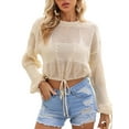 thumbnail image 2 of Liacowi Women Long Sleeve Knit T-shirt Solid Color Hollow Pullover Casual Tops, 2 of 9