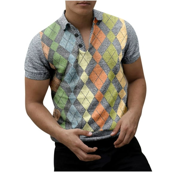 IROINNID Men Short Sleeve Printed Turn down Fitness Top Shirt