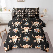 Homewish Tribal Western Skull Bedding Comforter Set 7 Pieces, Hippie Cowgirl Cowboy Full Bedding Set, Teens Kids Boys Girls Reversible Fitted Sheet Flat Sheet, Super Cozy Room Decor