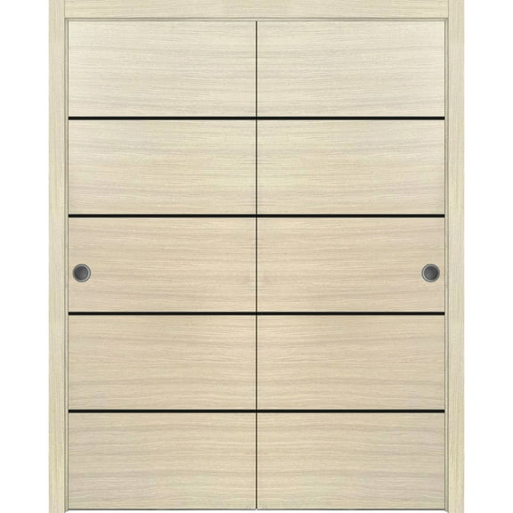 Sliding Closet Bypass Doors 36 x 80 inches | Planum 0015 Natural Veneer with Frosted Glass | Sturdy Rails Moldings Trims Hardware Set | Wood Solid Bedroom Wardrobe Doors