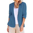 thumbnail image 2 of Linen Jacket Coat Women 3/4 Stretchy Ruched Sleeve Fully Lined Lightweight Breathable Casual Work Jacket, 2 of 7