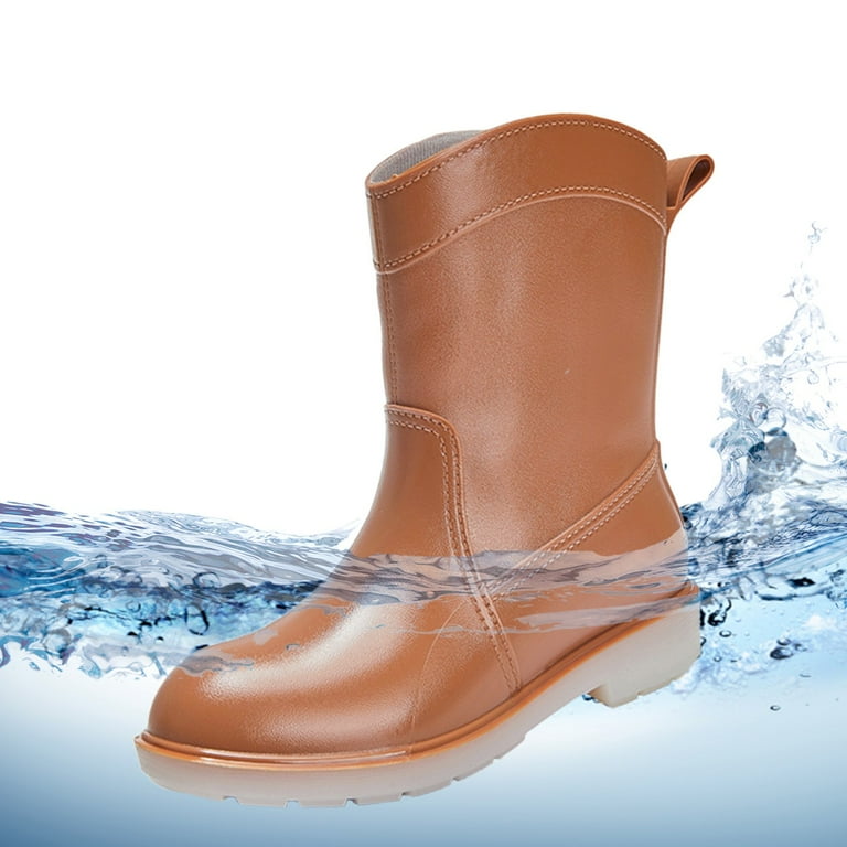 Quealent Adult Women Shoes Rain Boots for Wide Calf Womens Rain Boots Hardwearing Slip On Non Slip Cement Rain Shoes Rain Ankle Hire Boots Brown 7