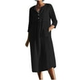 thumbnail image 2 of Pisexur Robe à Manches Courtes Col Rond Longueur Genou Mode Femme Solide Décontractée Col Rond Boutons Poches Robe Manches 1/2 Robe Femme, 2 of 6