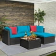 thumbnail image 3 of Devoko 5 Pieces Patio Sectional Set Outdoor Rattan Sofa with Glass Table, Blue, 3 of 9