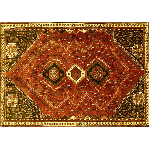 Ahgly Company Machine Washable Indoor Rectangle Persian Yellow Traditional Area Rugs, 5' x 7'