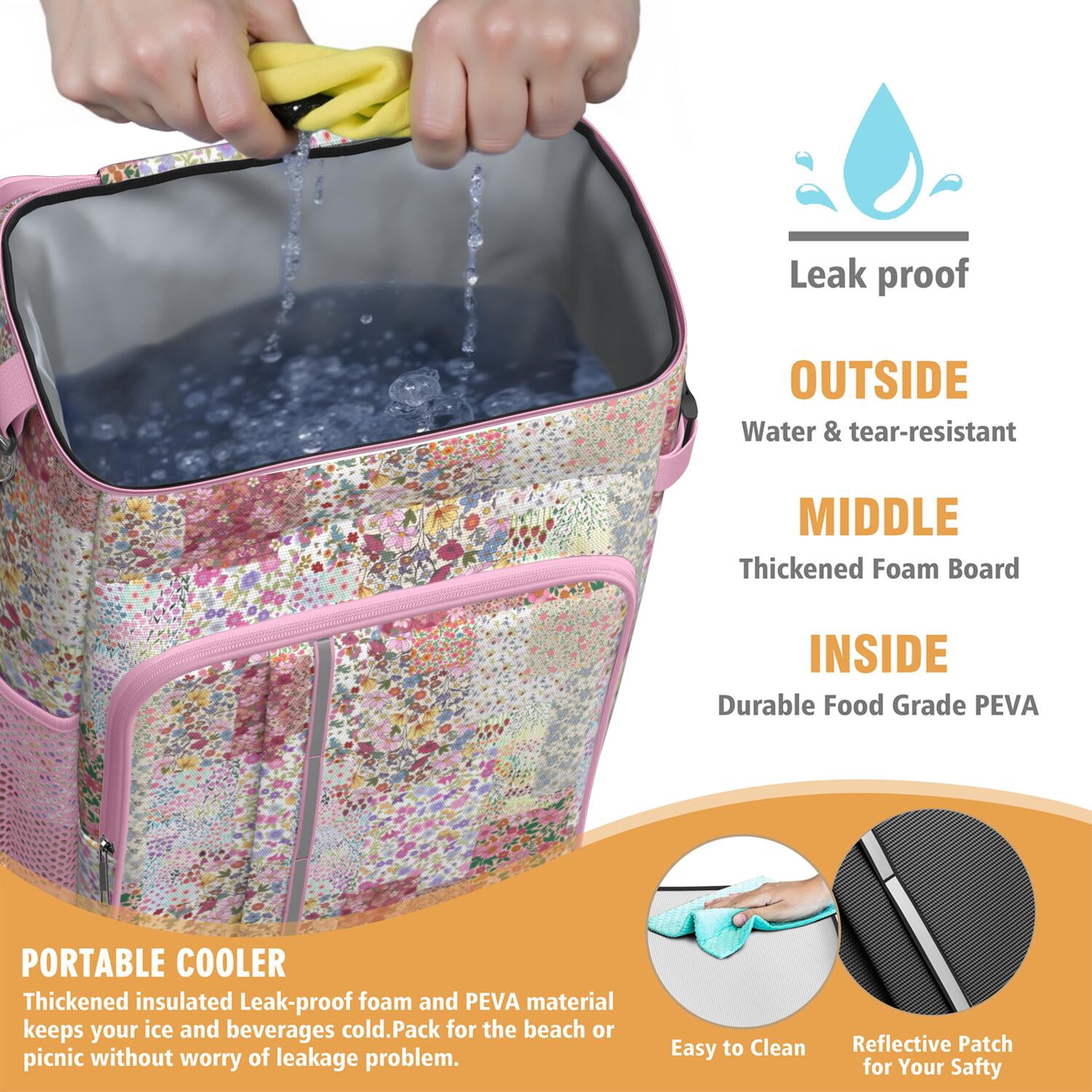 Travel Cooler Bag - Pioneer Flower Camping Beer Cooler Backpack with Bottle Opener- Waterproof Insulated Picnic Backpacks - Cooler Bag for Beach