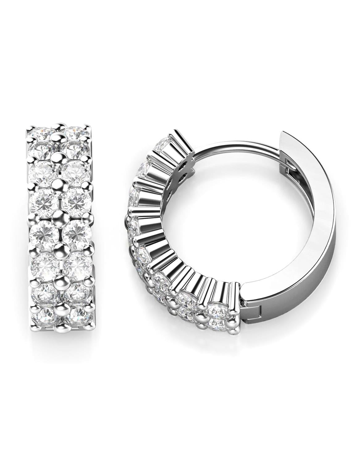 Andrea Jewelers - 925 Sterling Silver Round CZ Cubic Zirconia Huggie Hoop Earrings
