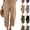 A#001-khaki, variant on Women's Capri Pants Mid-Calf Length Smocked High Waisted Linen Capris Baggy Summer Wide Leg Flow Cropped Beach Pants