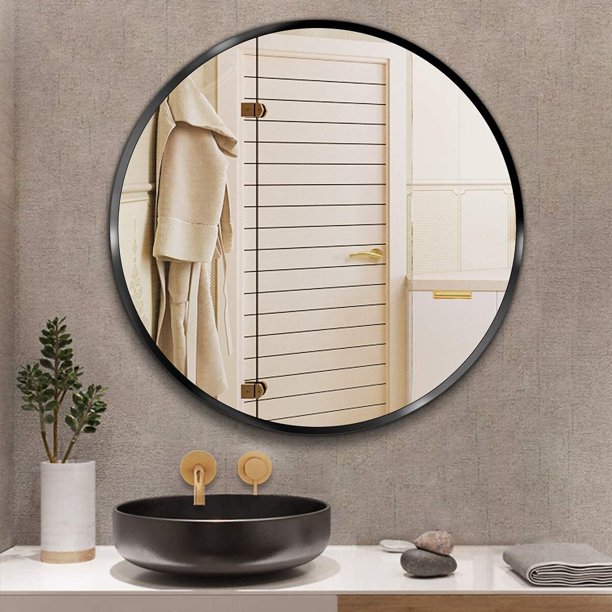 Wall Mount Circle Mirror, Round Wall Mirror with Brushed Aluminum Frame