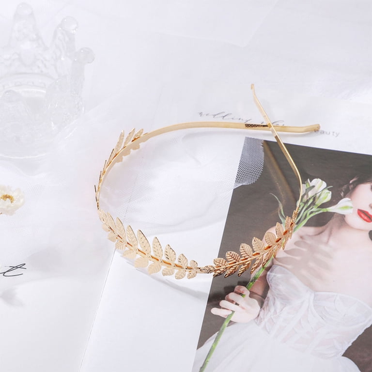 Gold Leaf Goddess Crown Headband for Weddings Prom Festivals Amazon.com : Lurrose Bridal Leaf Headband Alloy Roman  main image 3