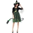 thumbnail image 4 of TFEOQRY Women's 2Pcs Witch Outfit Set Pointed Hat Floral Decor Half Sleeve Mesh Dress Outfit Green, 4 of 9