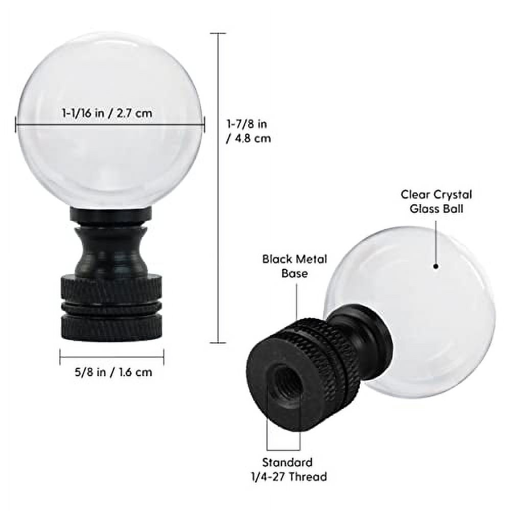 I Like That Lamp 2 Pack Decorative Lamp Finials (1.875" Tall, Crystal Ball, Black Base), Secure Lampshade to Table/Floor Lamp, Solid Metal Replacement Finial Set, 1/4-27 IPS Pipe Compatible - image 3 of 6