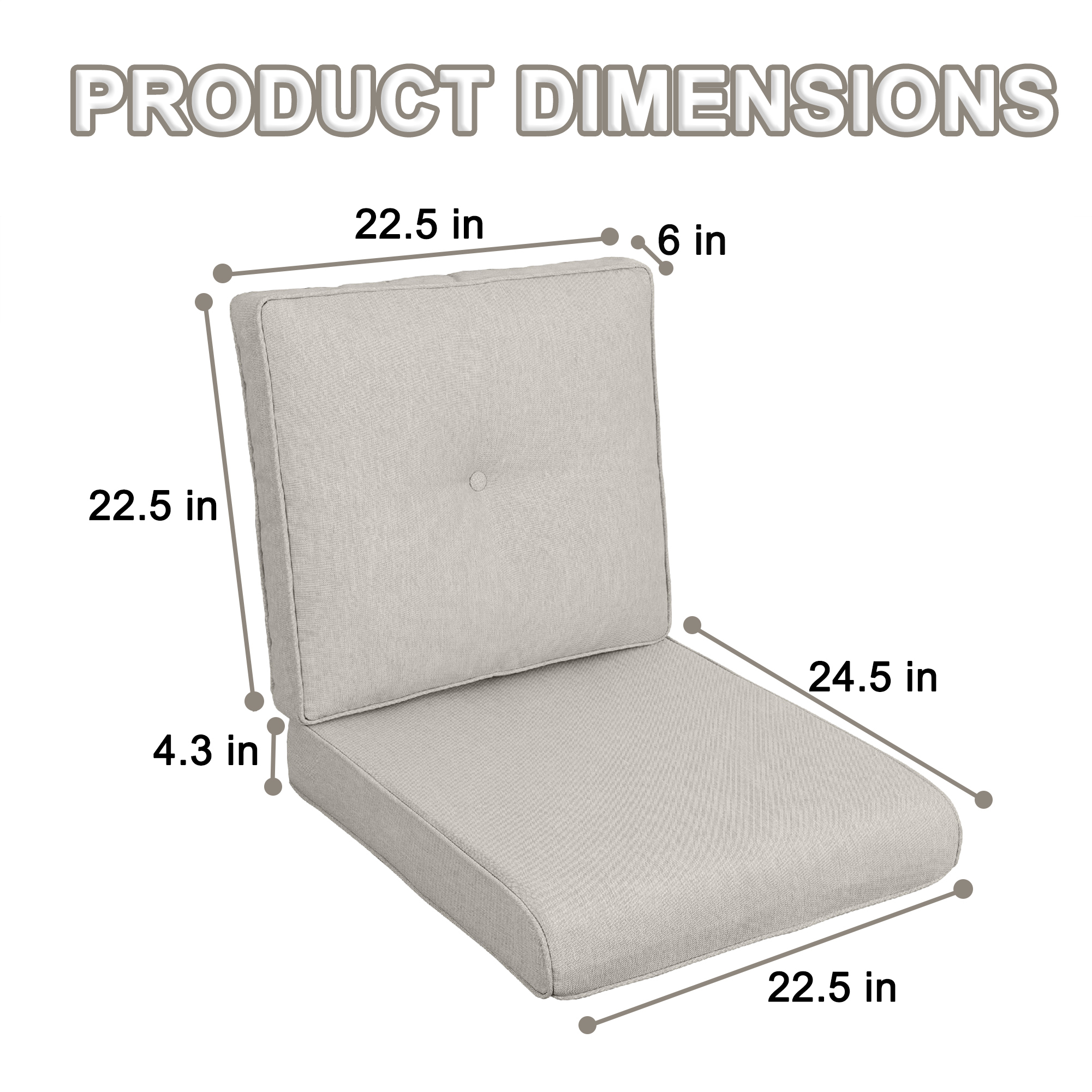 Only choice Patio Chair Cushion Deep Seat Patio Chair Cushion 22 x 24 x 4 Inch Set of 2,Outside High Back Cushion for Outdoor Glider Rocking Chairs Loveseat Couch (Beige)