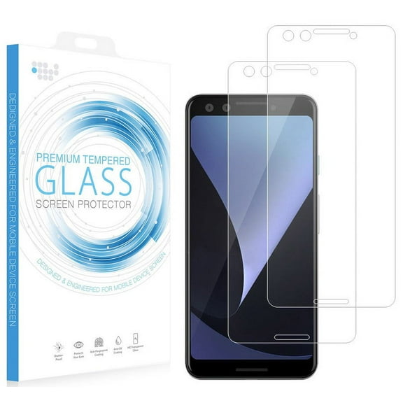 2X Nakedcellphone 9H Hard  Tempered Glass Clear Screen Protector Scratch Guard [Crack Saver] for Google Pixel 3 (2018)