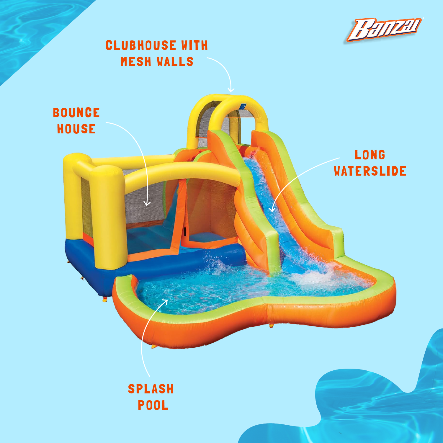 Banzai Sun 'N Splash Fun Kids Inflatable Bounce House and Water Slide Park - image 3 of 11