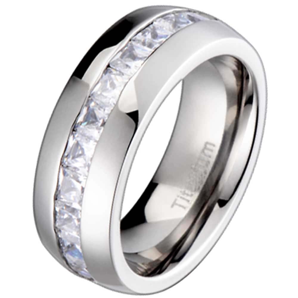 Titanium Princess Cubic Zirconia Dome Polish Top Gold Plated Men's Wedding Ring 