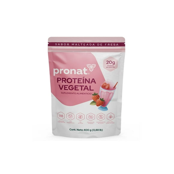 Suplemento Proteína vegetal Pronat 400 gramos Sabor Malteada de fresa