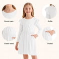 thumbnail image 4 of Actgleam Girls Ruffle Long Sleeve Dress Knit Cute Casual with 2 Pockets Dresses,White,5-11Years, 4 of 8