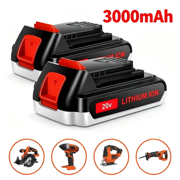 2 Pack 20V 3000mAh Battery for Black & Decker Lithium Ion Battery LBXR20 LB20