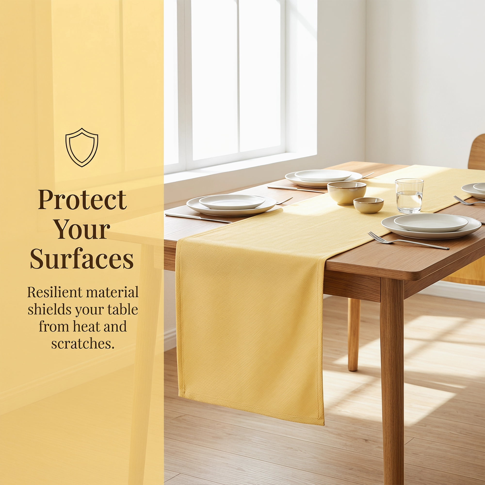 Unique Bargains Washable Polyester Kitchen Runner for Dining Table Yellow 13" x 72"