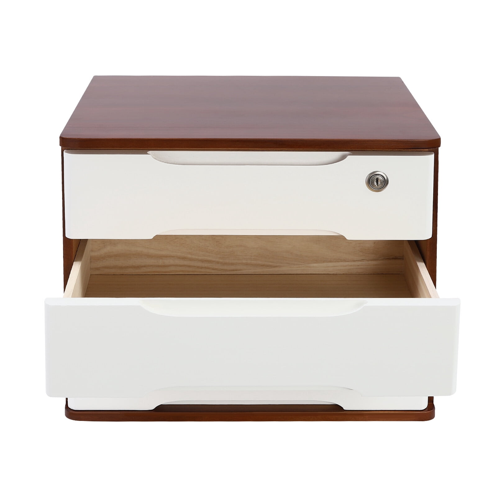 ToppiJoy 3-Tier Wooden Desktop Storage Box with Lockable Drawers, Modern Tung Wood Desk Organizer, Bamboo Storage with Keys (Walnut, White)