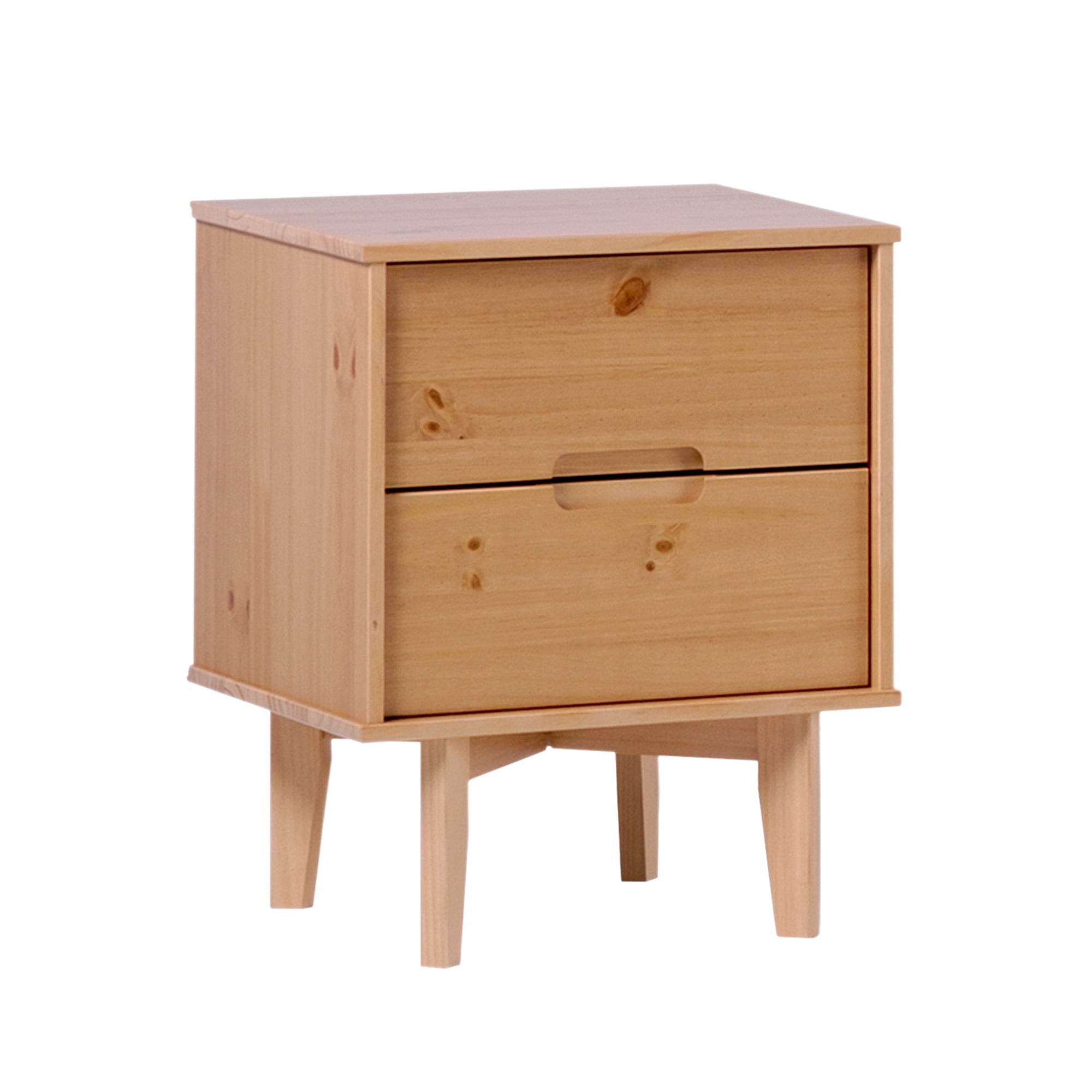 Walker Edison 22” Mid-Century Modern Groove Handle Solid Wood Nightstand, Natural Pine