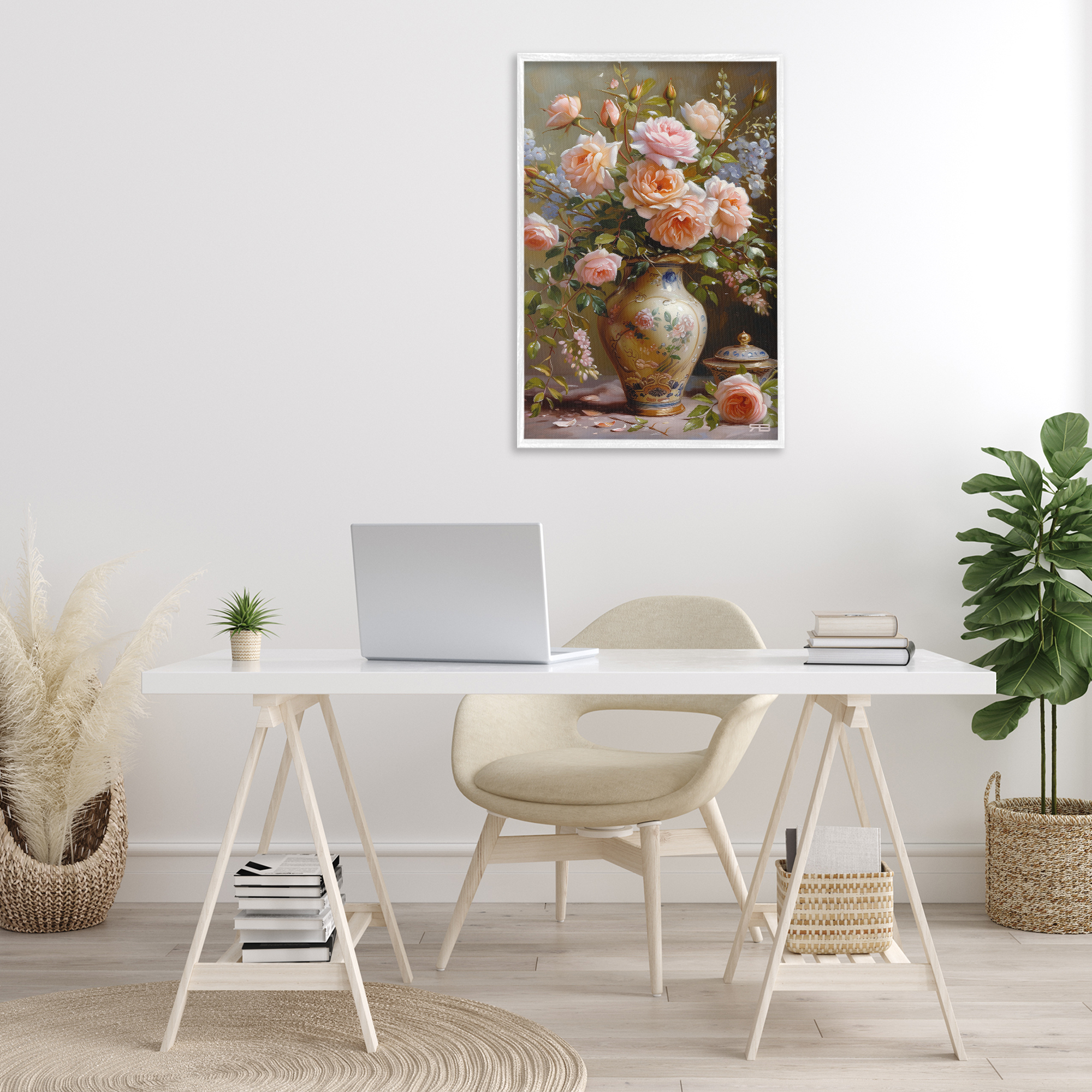 Stupell Industries Roses in Traditional Vase Botanical & Floral Painting White Framed Art Print Wall Art, 20 x 30