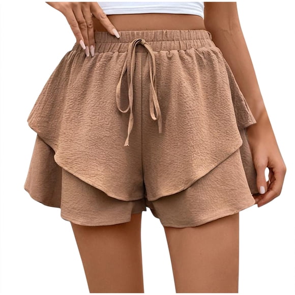 StSilkitty Womens Flowy Casual Shorts Lightweight Drawstring Elastic Shorts Boho Ruffle High Waist Wide Leg Skorts