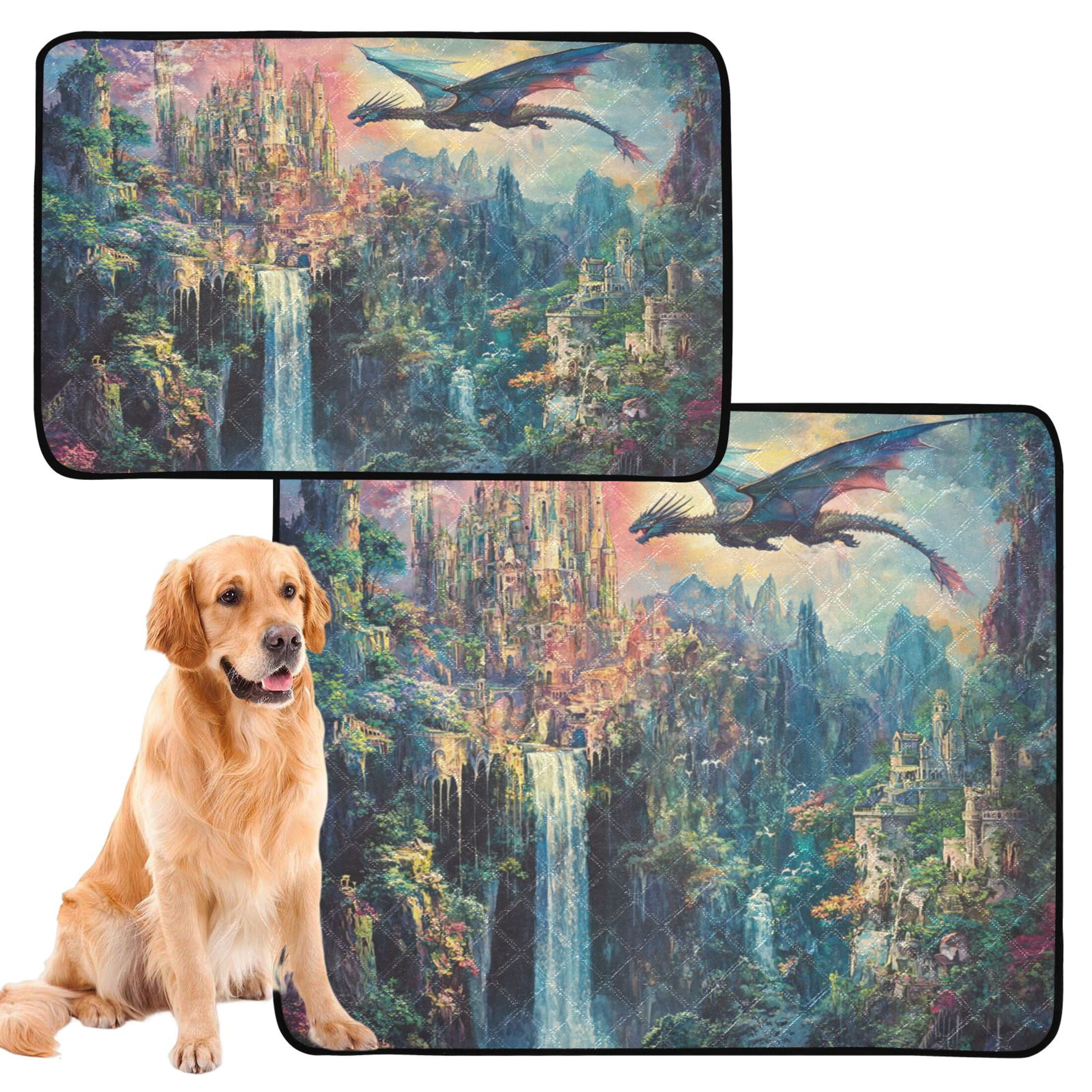 Qxltty Magic Dragon Castle Cat litter Pads Pet Set of 3 Diaper Mats Center Anti-leakage Layer Absorbent Soft and Comfortable