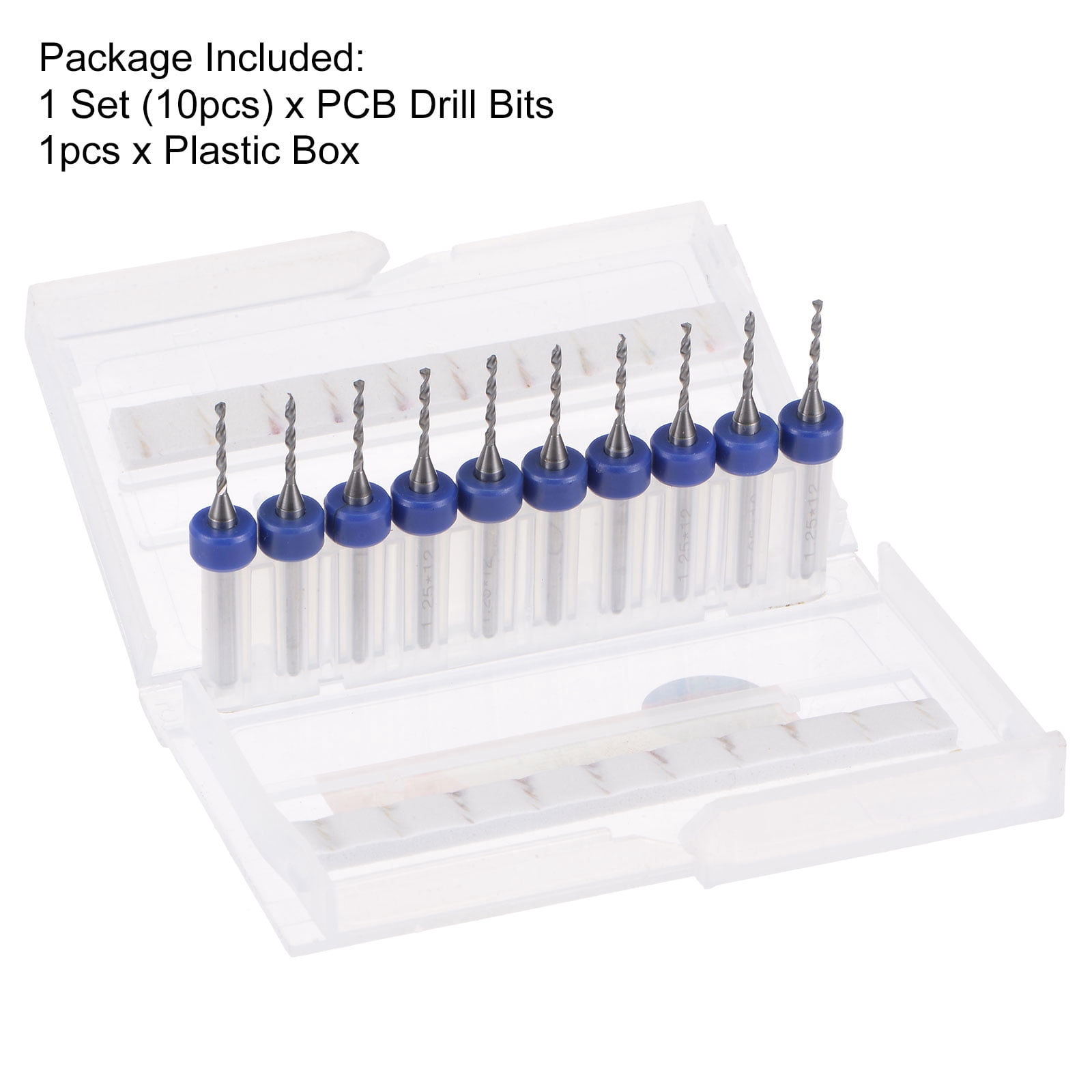 Unique Bargains 10pcs 1/8 Inch Shank 1.25mm Solid Tungsten Carbide Micro PCB Drill Bit Set