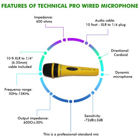 Set of 6 Professional Portable Microphone with Digital Processing, Steel Construction, Singing Machine, Wired Mic Included, XLR to 1/4, Yellow Karaoke DJ Wired Microphone Christmas Birthday Home Party